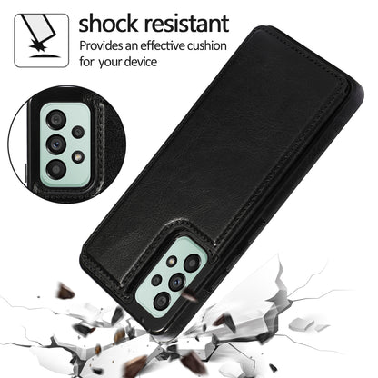 For Samsung Galaxy A53 5G Dual Buttons Card Slots Kickstand Back Cover PU Leather Coated TPU Phone Case