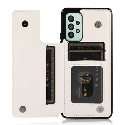 For Samsung Galaxy A53 5G Dual Buttons Card Slots Kickstand Back Cover PU Leather Coated TPU Phone Case