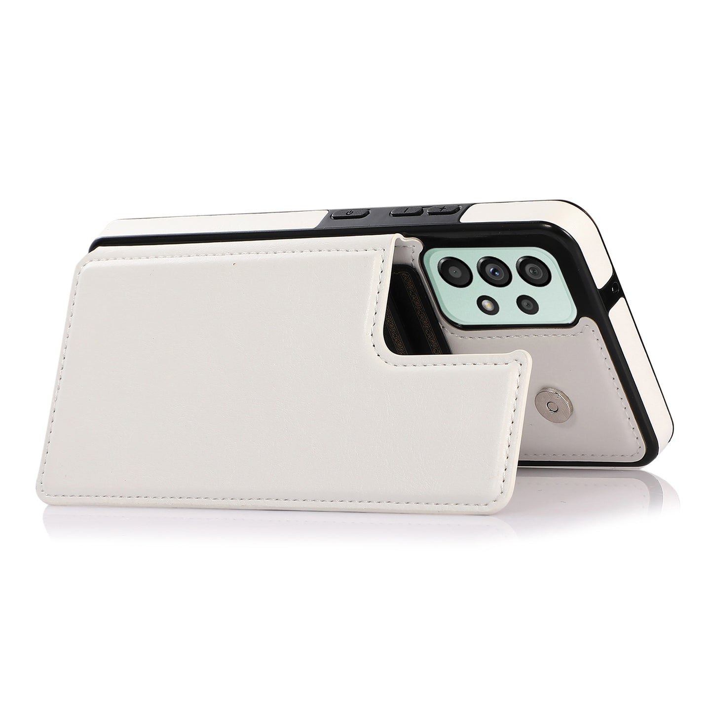 For Samsung Galaxy A53 5G Dual Buttons Card Slots Kickstand Back Cover PU Leather Coated TPU Phone Case