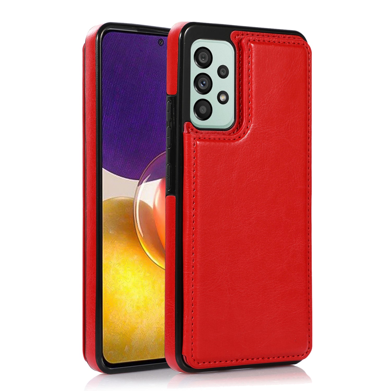 For Samsung Galaxy A53 5G Dual Buttons Card Slots Kickstand Back Cover PU Leather Coated TPU Phone Case