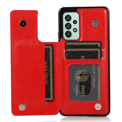 For Samsung Galaxy A53 5G Dual Buttons Card Slots Kickstand Back Cover PU Leather Coated TPU Phone Case