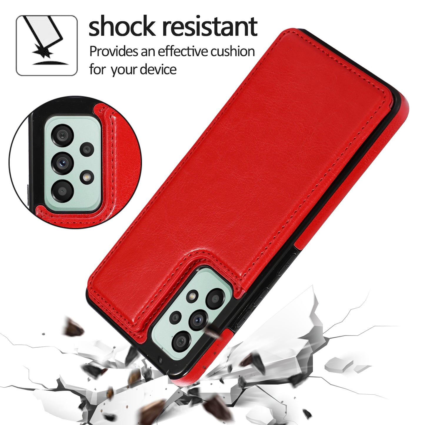 For Samsung Galaxy A53 5G Dual Buttons Card Slots Kickstand Back Cover PU Leather Coated TPU Phone Case