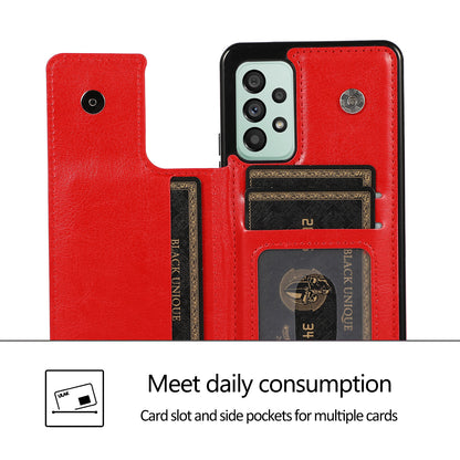For Samsung Galaxy A53 5G Dual Buttons Card Slots Kickstand Back Cover PU Leather Coated TPU Phone Case