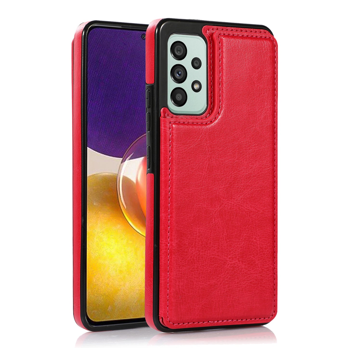 For Samsung Galaxy A53 5G Dual Buttons Card Slots Kickstand Back Cover PU Leather Coated TPU Phone Case