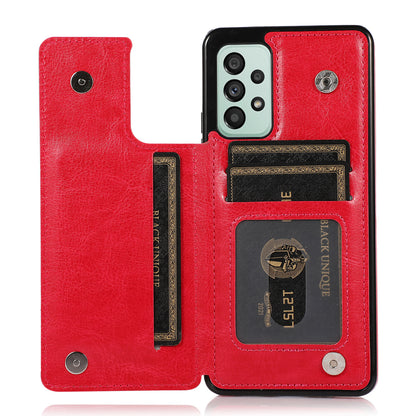 For Samsung Galaxy A53 5G Dual Buttons Card Slots Kickstand Back Cover PU Leather Coated TPU Phone Case