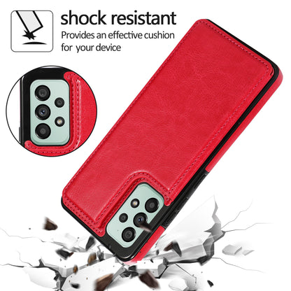 For Samsung Galaxy A53 5G Dual Buttons Card Slots Kickstand Back Cover PU Leather Coated TPU Phone Case