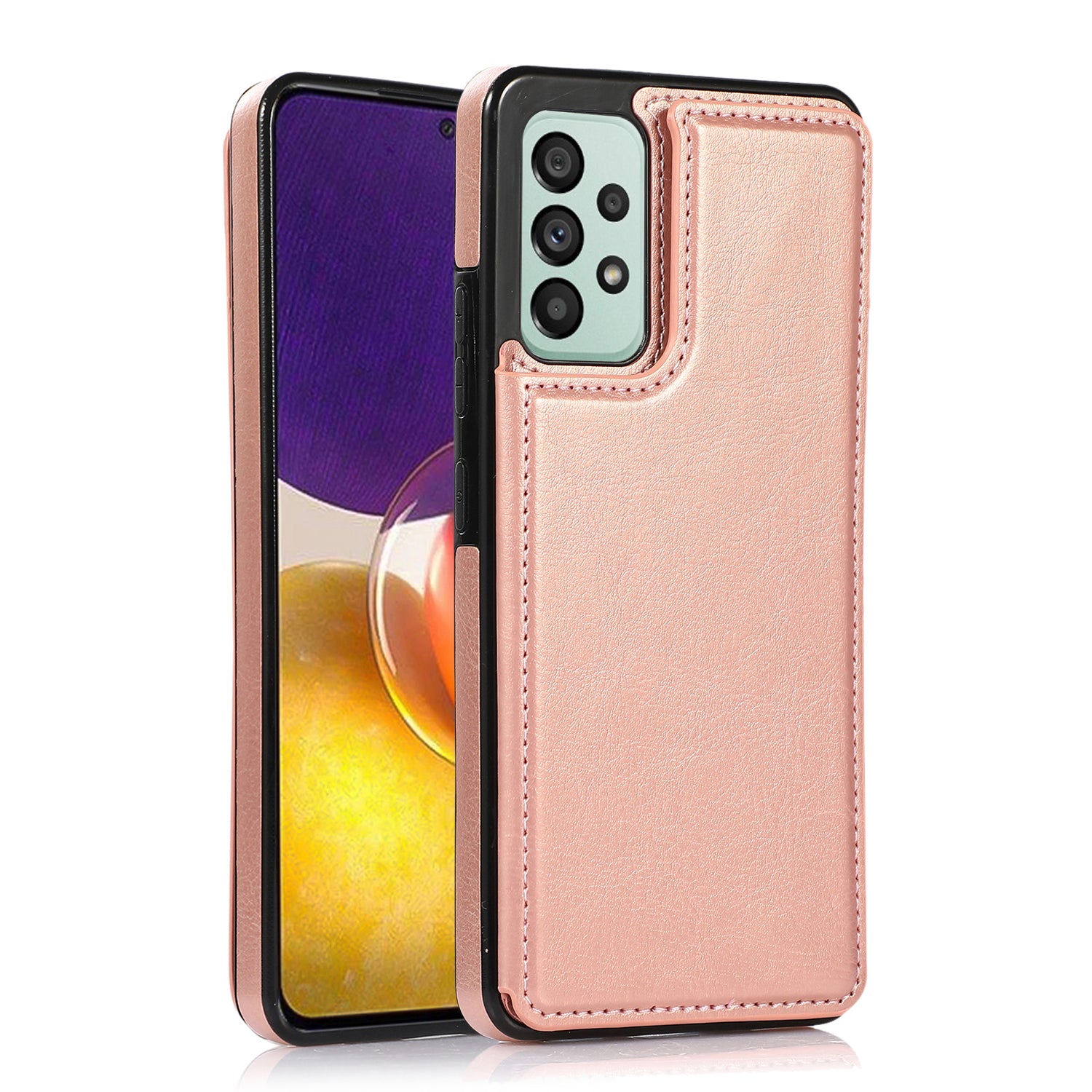 For Samsung Galaxy A53 5G Dual Buttons Card Slots Kickstand Back Cover PU Leather Coated TPU Phone Case