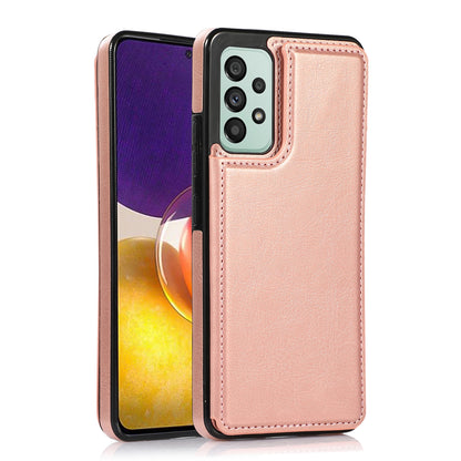 For Samsung Galaxy A53 5G Dual Buttons Card Slots Kickstand Back Cover PU Leather Coated TPU Phone Case