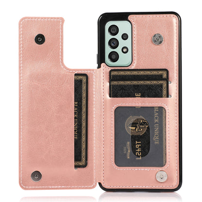 For Samsung Galaxy A53 5G Dual Buttons Card Slots Kickstand Back Cover PU Leather Coated TPU Phone Case