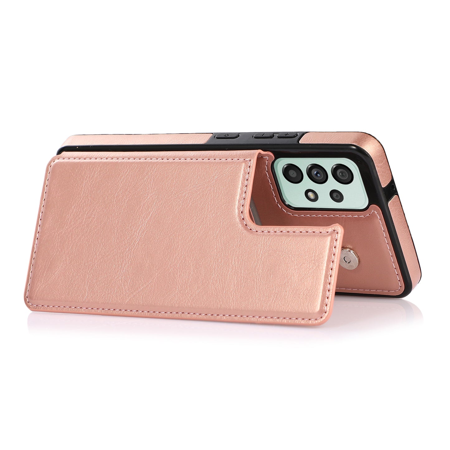 For Samsung Galaxy A53 5G Dual Buttons Card Slots Kickstand Back Cover PU Leather Coated TPU Phone Case