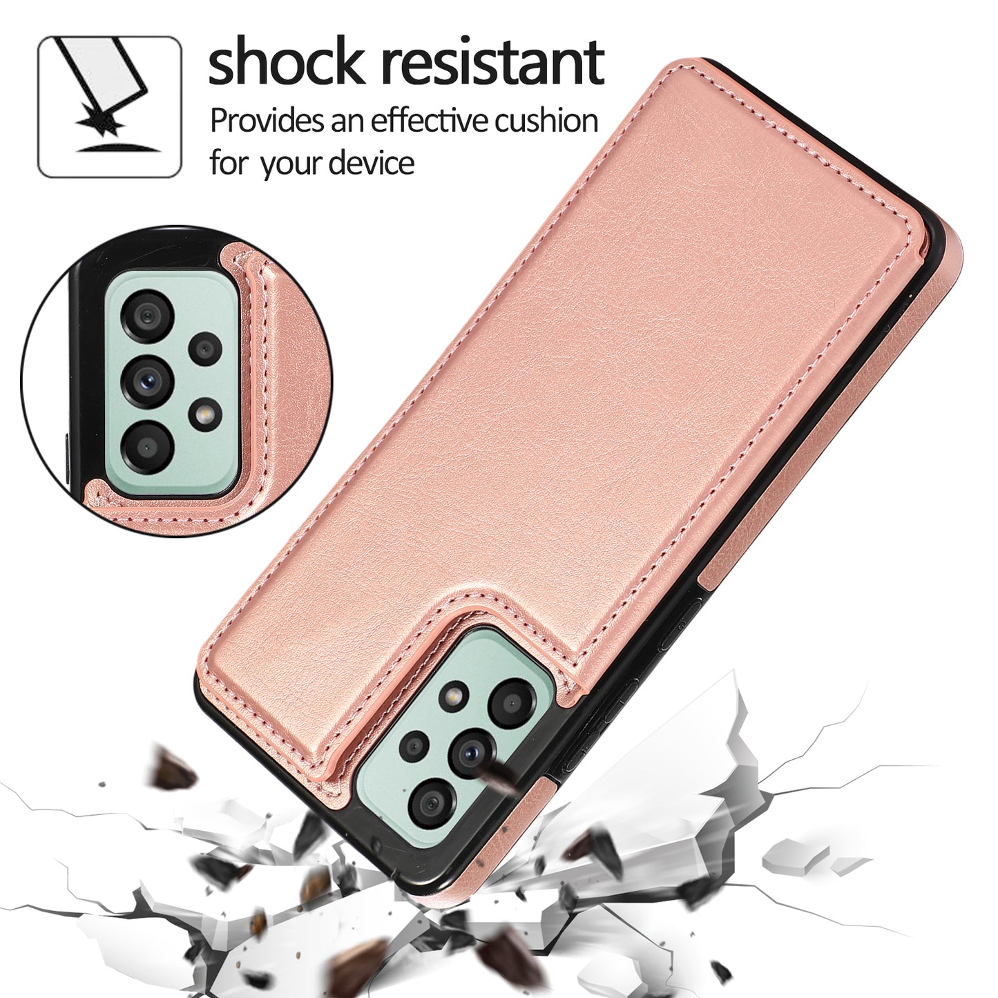 For Samsung Galaxy A53 5G Dual Buttons Card Slots Kickstand Back Cover PU Leather Coated TPU Phone Case