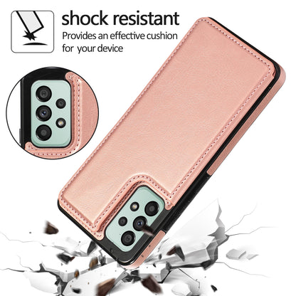 For Samsung Galaxy A53 5G Dual Buttons Card Slots Kickstand Back Cover PU Leather Coated TPU Phone Case