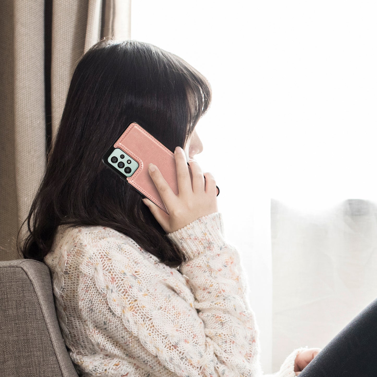 For Samsung Galaxy A53 5G Dual Buttons Card Slots Kickstand Back Cover PU Leather Coated TPU Phone Case