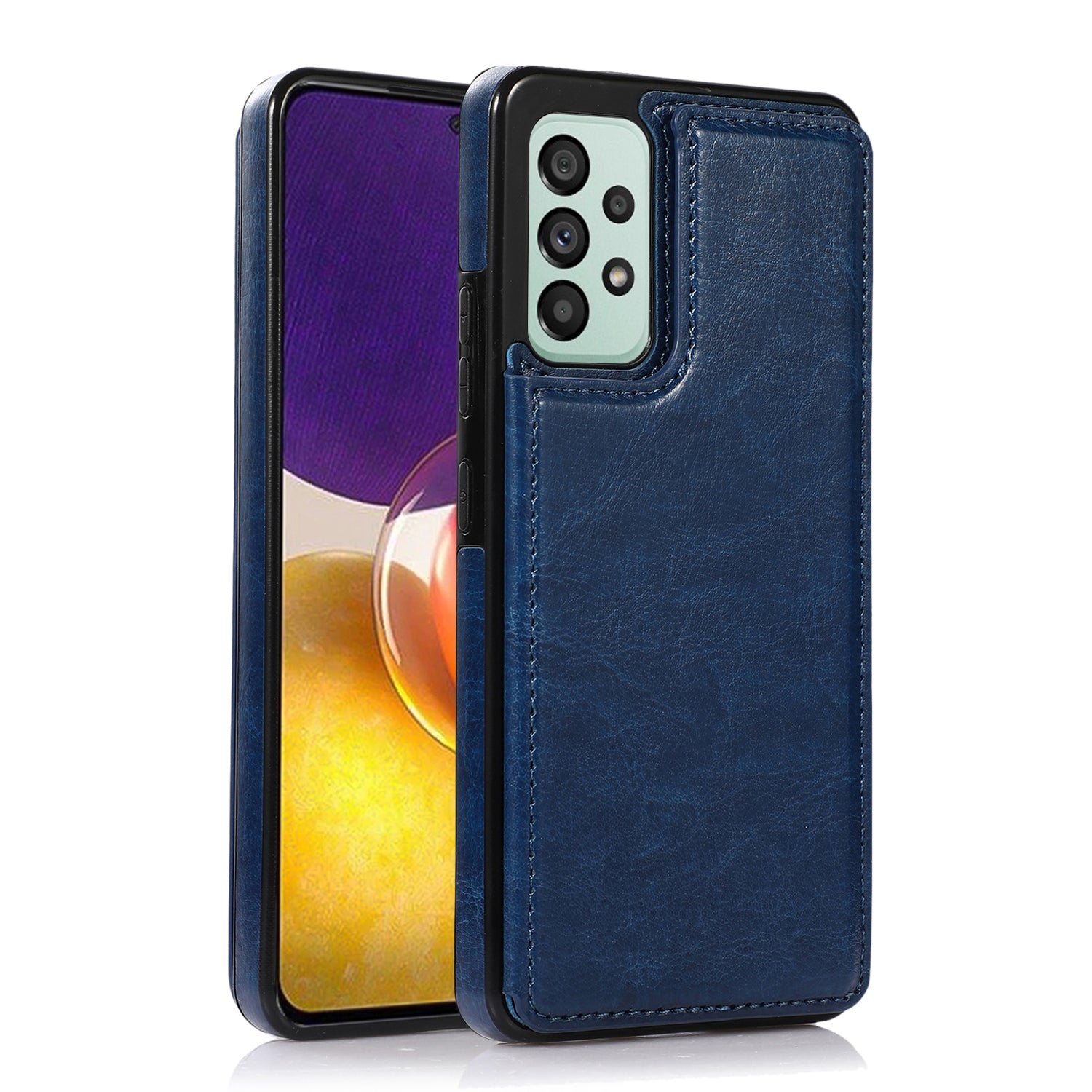 For Samsung Galaxy A53 5G Dual Buttons Card Slots Kickstand Back Cover PU Leather Coated TPU Phone Case
