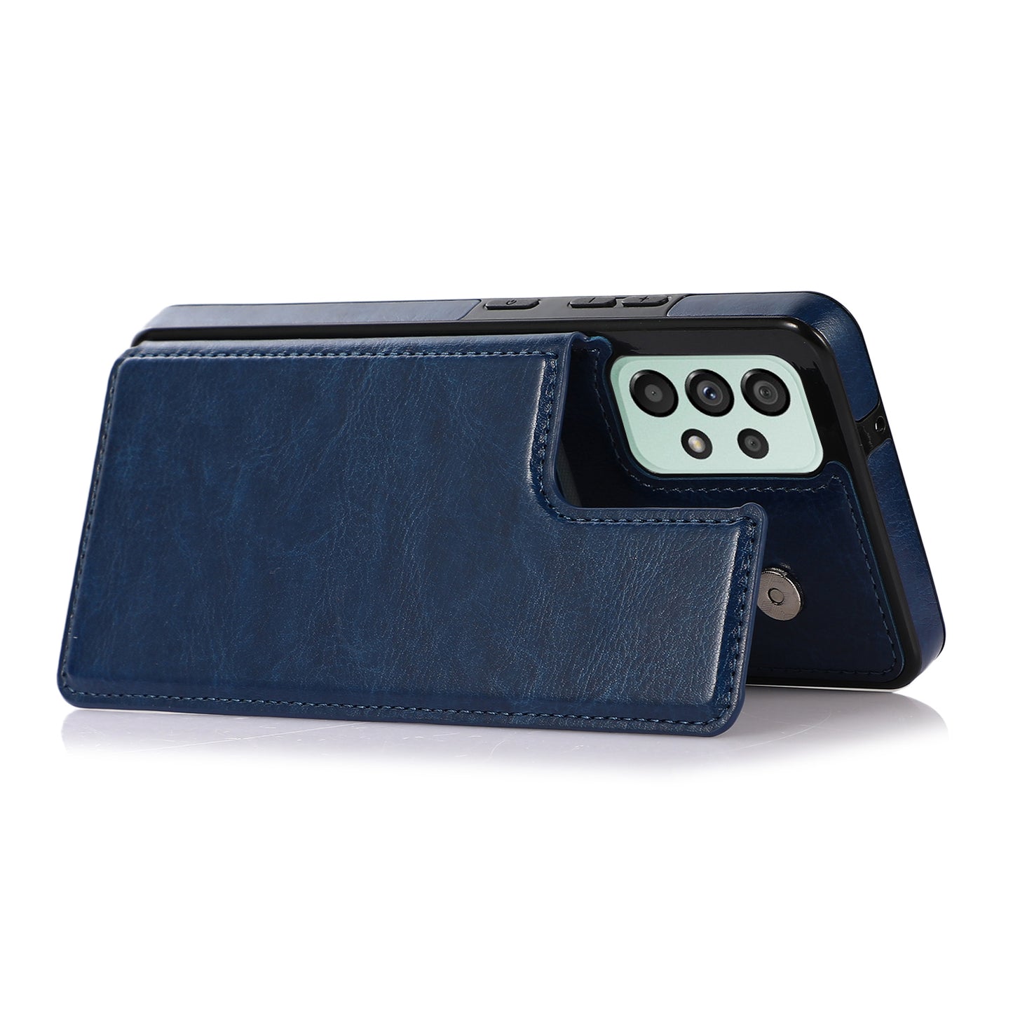 For Samsung Galaxy A53 5G Dual Buttons Card Slots Kickstand Back Cover PU Leather Coated TPU Phone Case