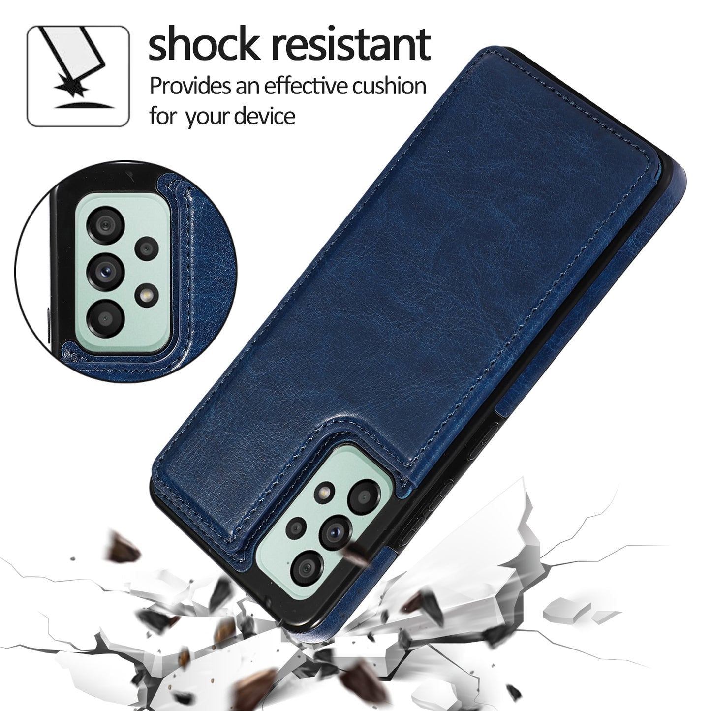 For Samsung Galaxy A53 5G Dual Buttons Card Slots Kickstand Back Cover PU Leather Coated TPU Phone Case