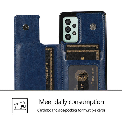 For Samsung Galaxy A53 5G Dual Buttons Card Slots Kickstand Back Cover PU Leather Coated TPU Phone Case