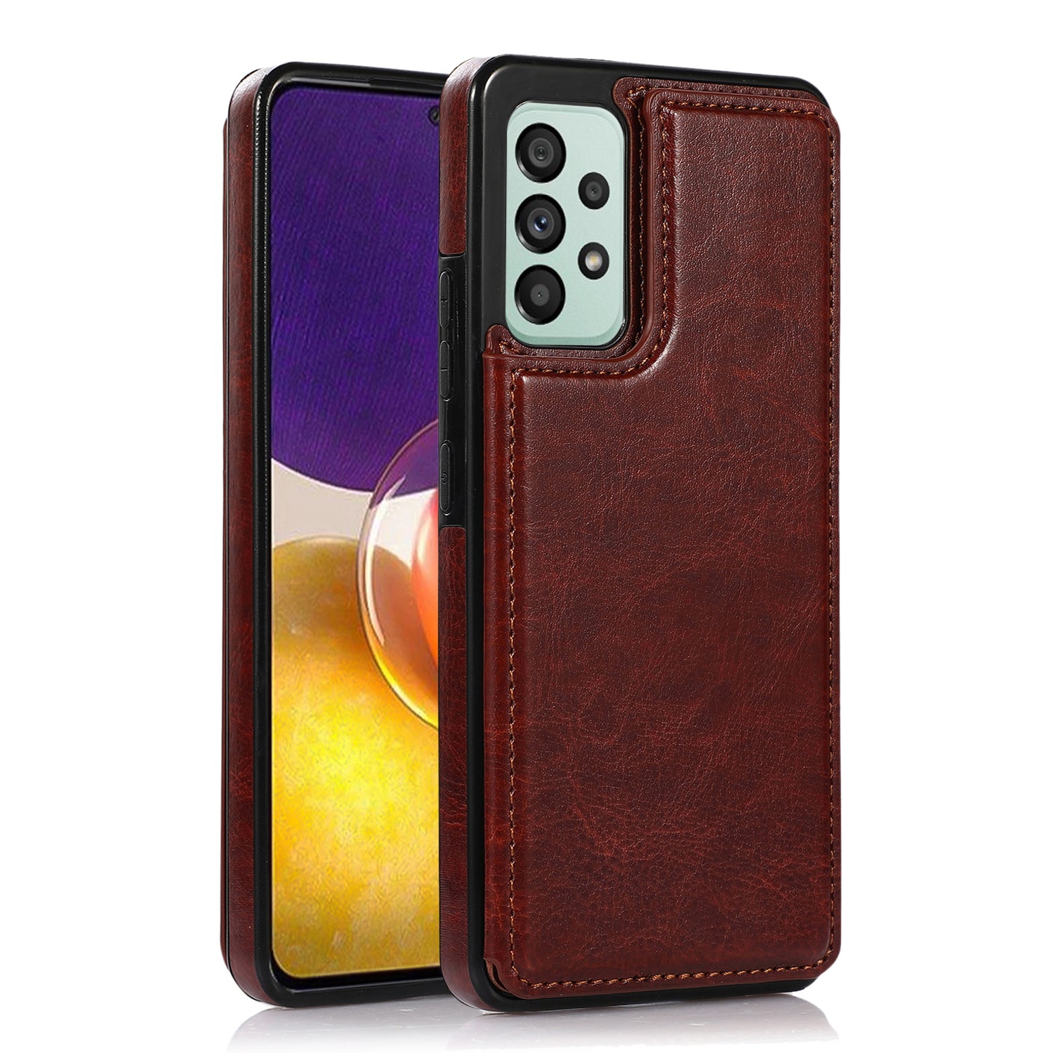 For Samsung Galaxy A53 5G Dual Buttons Card Slots Kickstand Back Cover PU Leather Coated TPU Phone Case