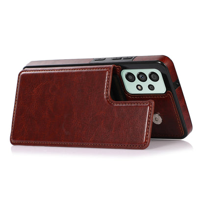 For Samsung Galaxy A53 5G Dual Buttons Card Slots Kickstand Back Cover PU Leather Coated TPU Phone Case