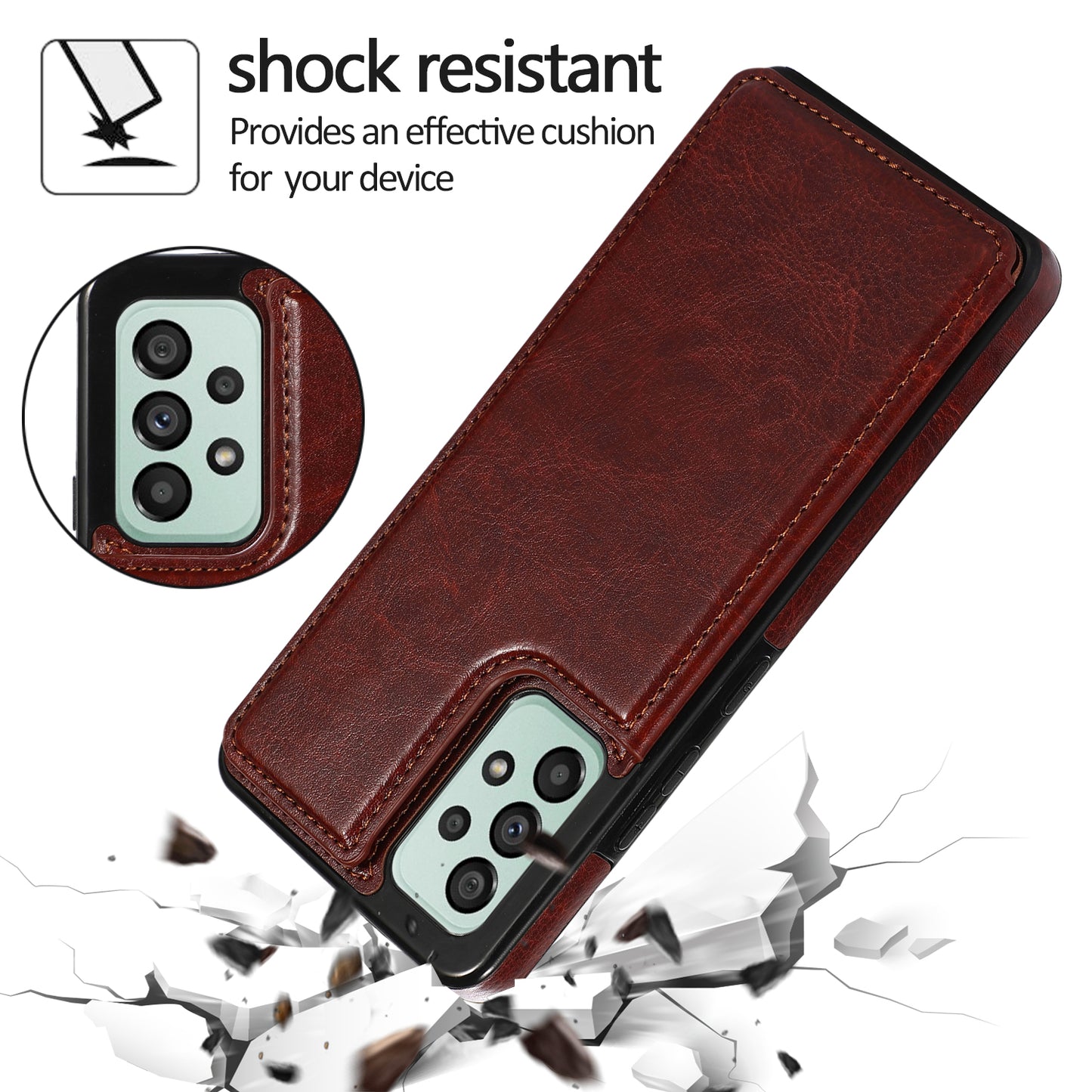 For Samsung Galaxy A53 5G Dual Buttons Card Slots Kickstand Back Cover PU Leather Coated TPU Phone Case