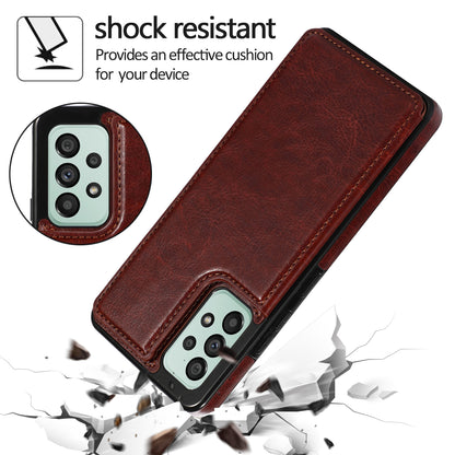 For Samsung Galaxy A53 5G Dual Buttons Card Slots Kickstand Back Cover PU Leather Coated TPU Phone Case