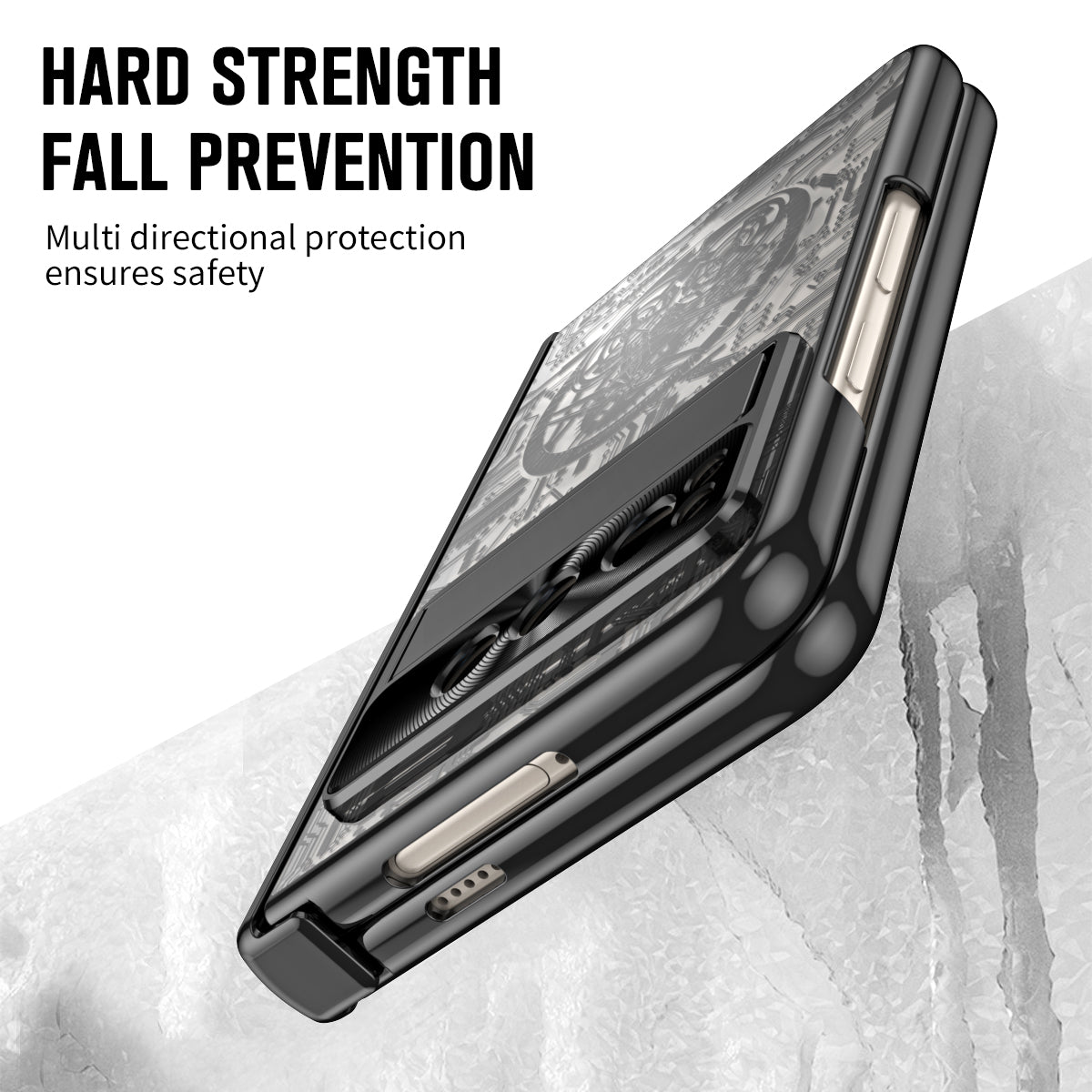 Folding PC Phone Case for Google Pixel Fold , Mechanical Legend Series Electroplating Cover with Tempered Glass Film