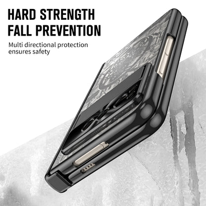 Folding PC Phone Case for Google Pixel Fold , Mechanical Legend Series Electroplating Cover with Tempered Glass Film