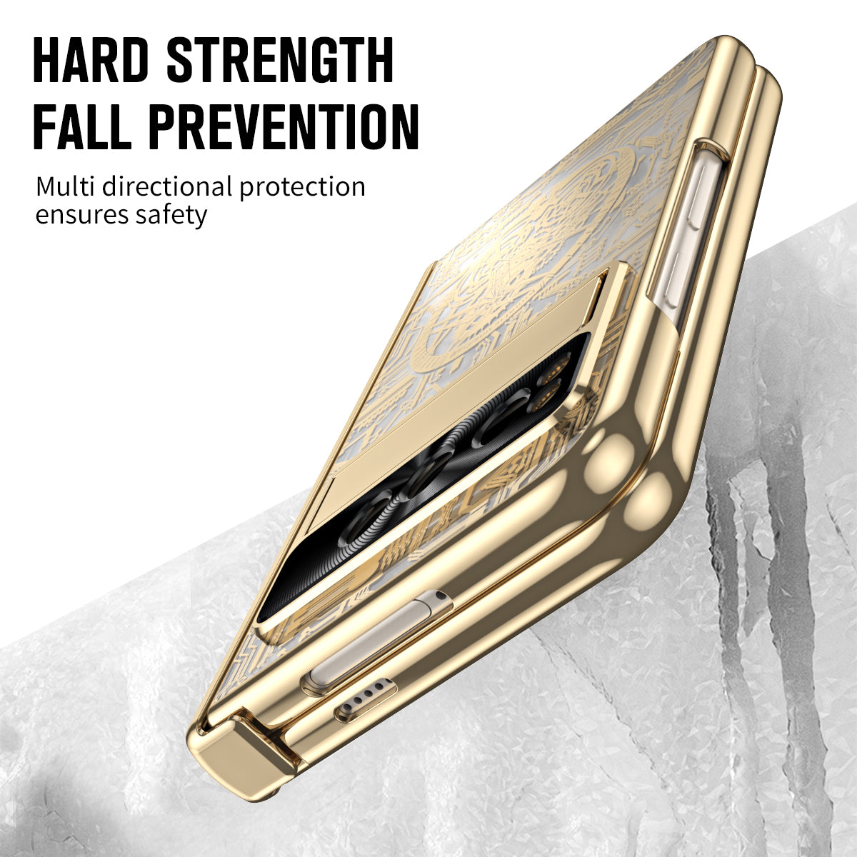 Folding PC Phone Case for Google Pixel Fold , Mechanical Legend Series Electroplating Cover with Tempered Glass Film