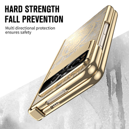 Folding PC Phone Case for Google Pixel Fold , Mechanical Legend Series Electroplating Cover with Tempered Glass Film