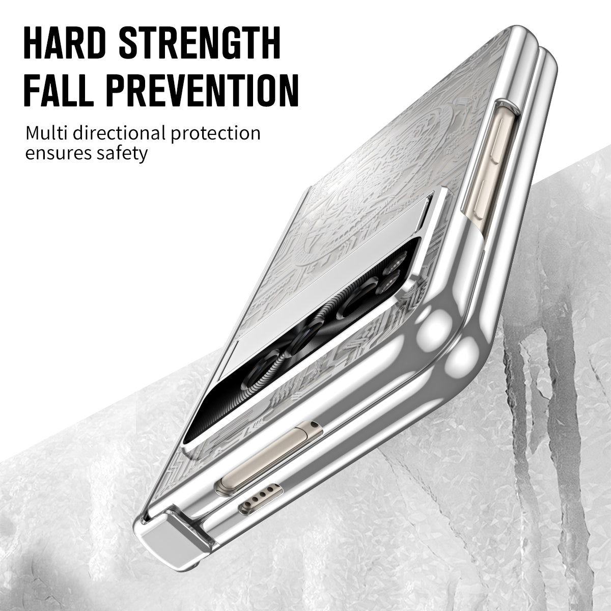 Folding PC Phone Case for Google Pixel Fold , Mechanical Legend Series Electroplating Cover with Tempered Glass Film