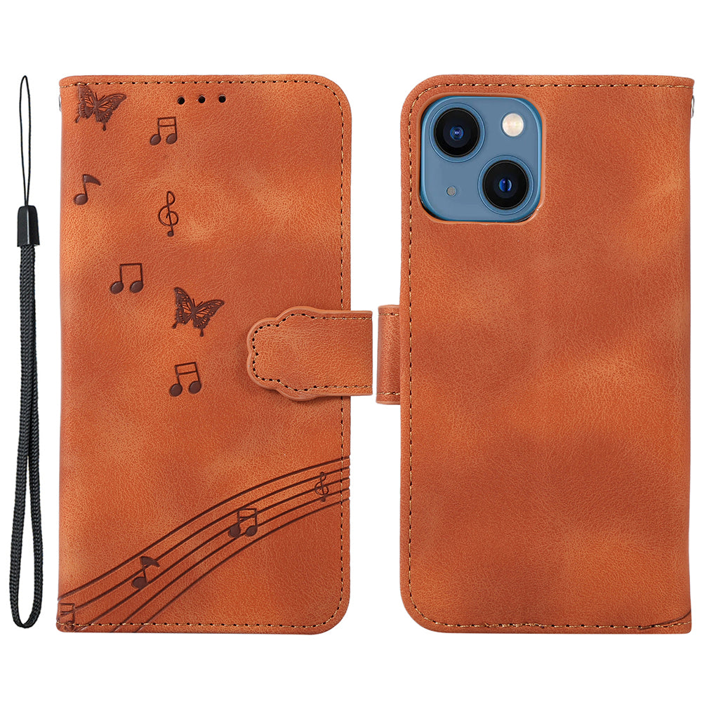 PU Leather Phone Case for iPhone 14 , Imprinted Musical Notation Wallet Stand Cell Phone Cover