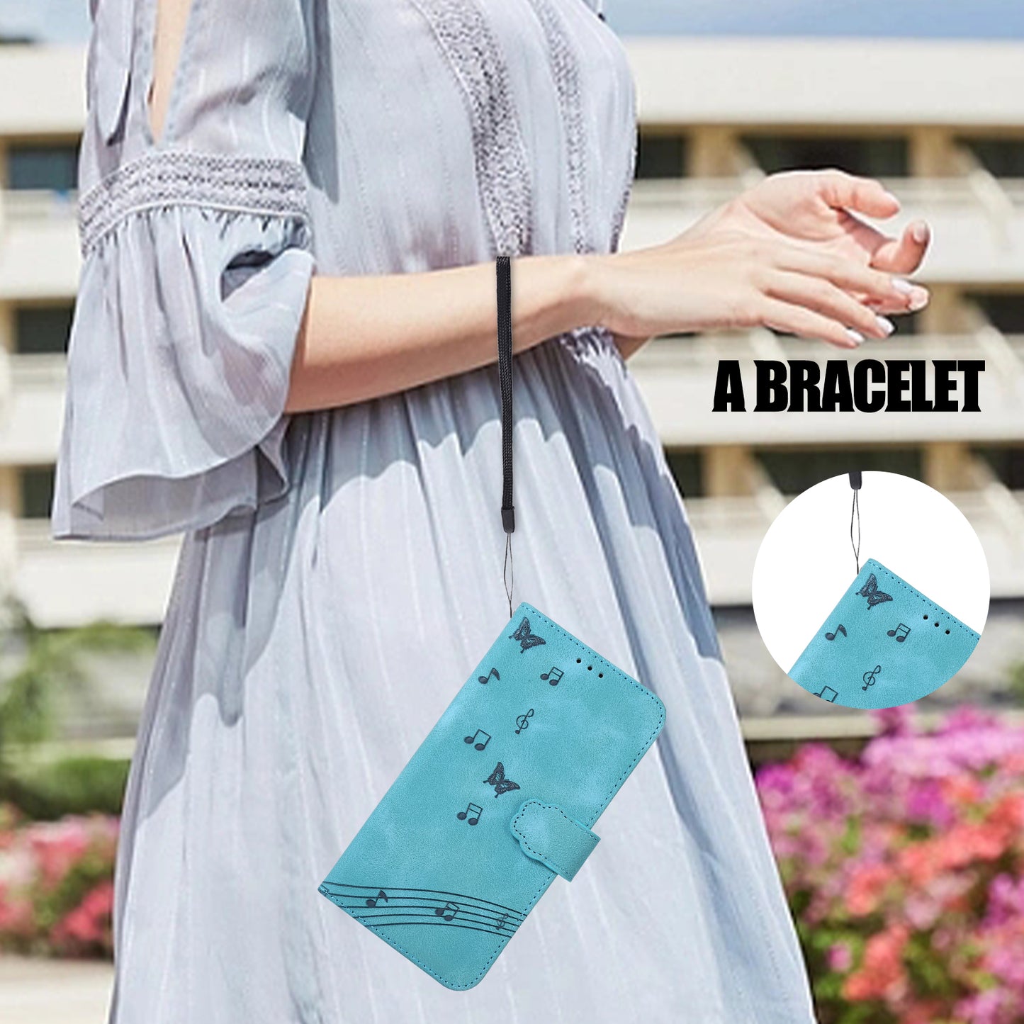 PU Leather Phone Case for iPhone 14 , Imprinted Musical Notation Wallet Stand Cell Phone Cover