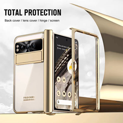 Kickstand Case for Google Pixel Fold , Electroplating PC Phone Cover with Tempered Glass Film and Stylus Pen