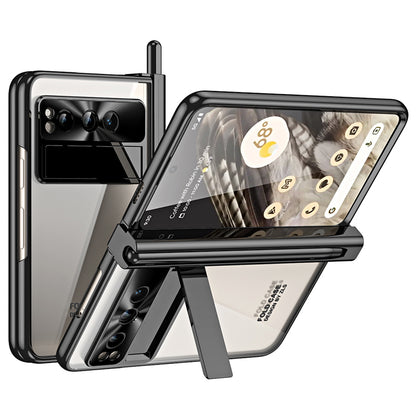 Kickstand Case for Google Pixel Fold , Electroplating PC Phone Cover with Tempered Glass Film and Stylus Pen