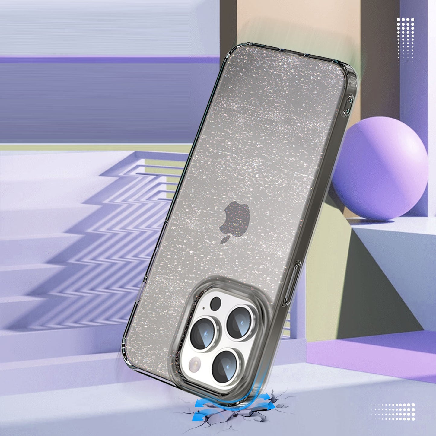 For iPhone 14 Pro Drop Resistant PC+TPU Case Glitter Powder Clear IMD Phone Cover