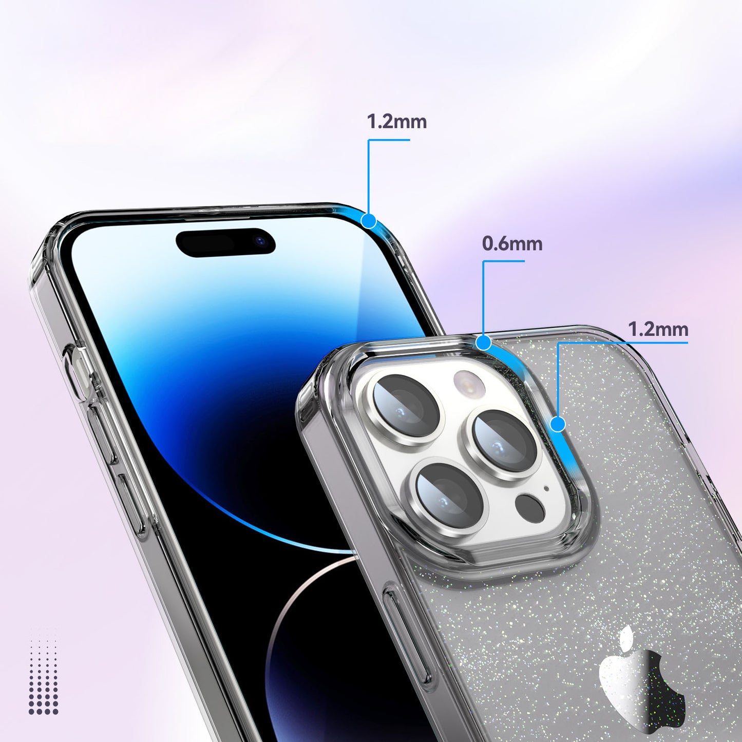 For iPhone 14 Pro Drop Resistant PC+TPU Case Glitter Powder Clear IMD Phone Cover