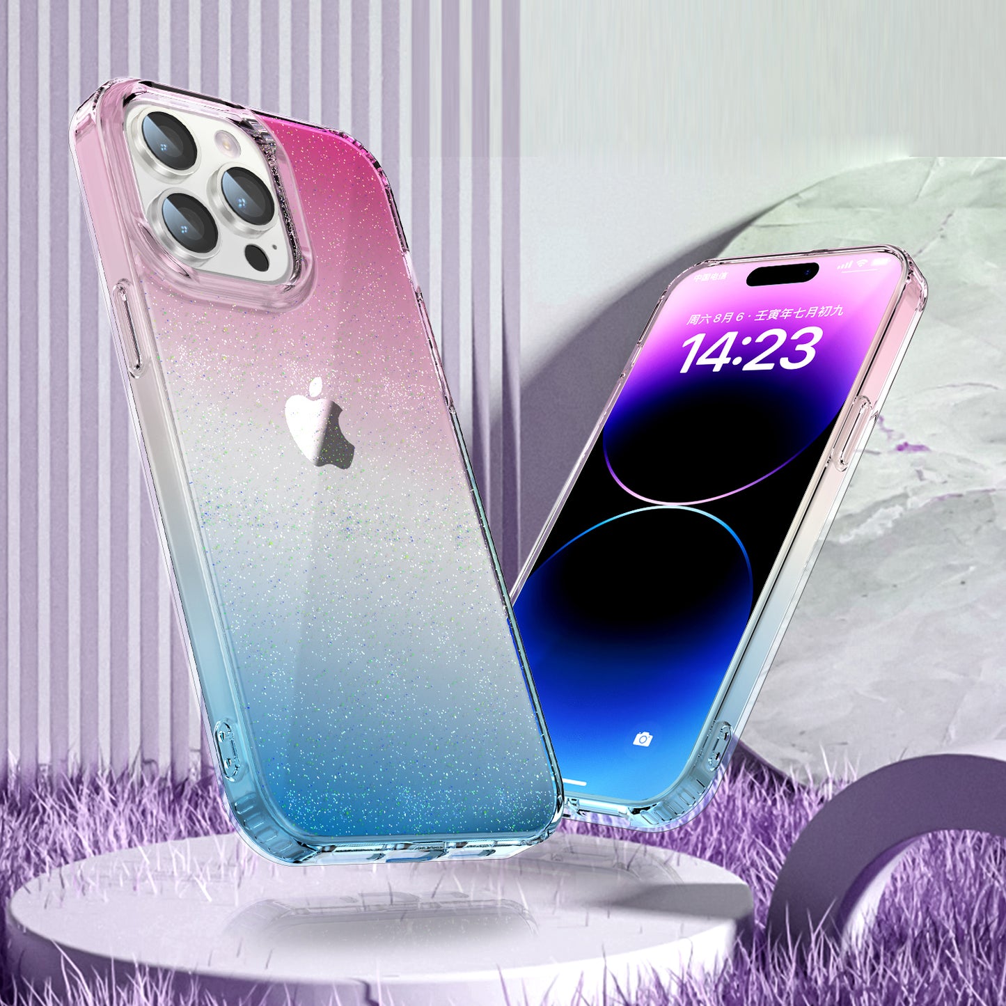 For iPhone 14 Pro Drop Resistant PC+TPU Case Glitter Powder Clear IMD Phone Cover