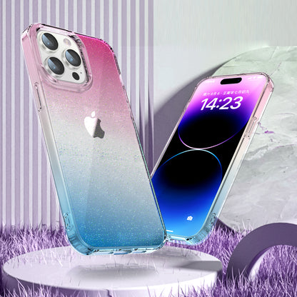 For iPhone 14 Pro Drop Resistant PC+TPU Case Glitter Powder Clear IMD Phone Cover