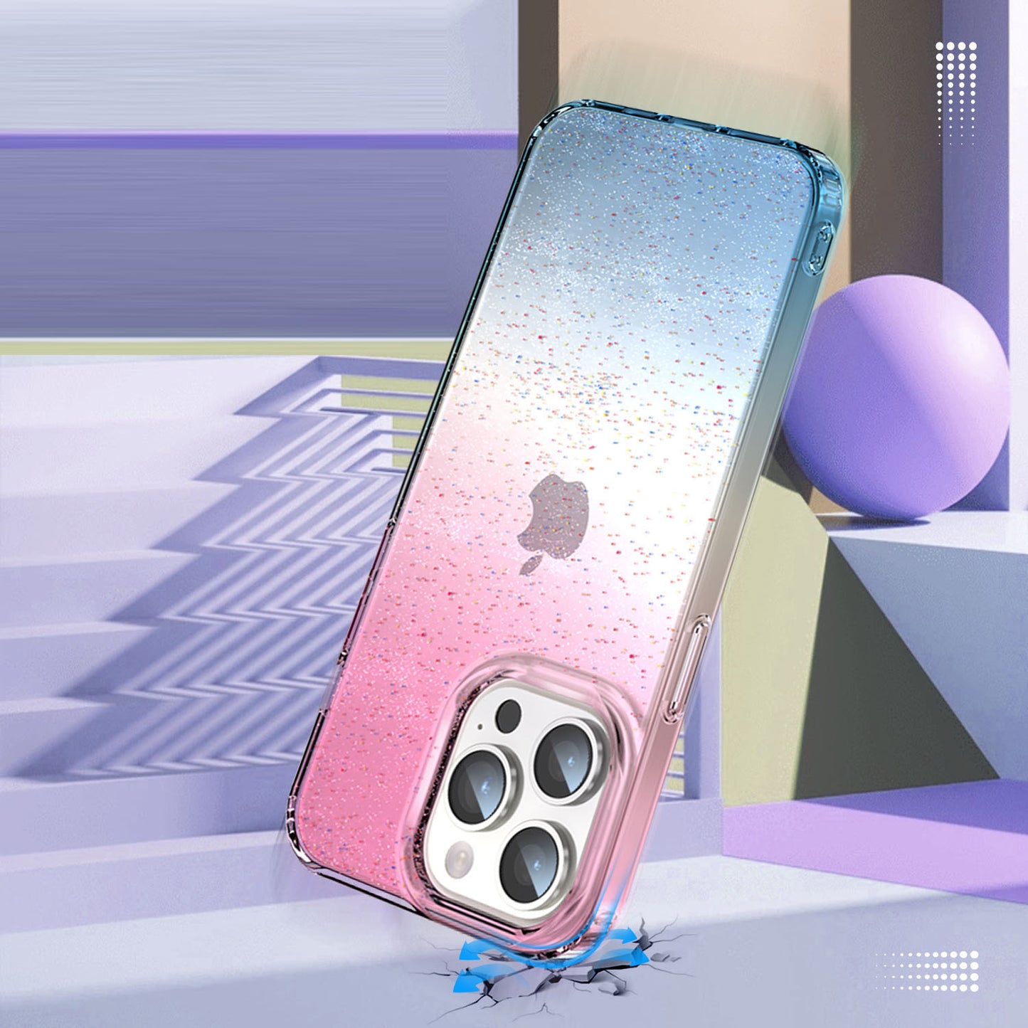 For iPhone 14 Pro Drop Resistant PC+TPU Case Glitter Powder Clear IMD Phone Cover