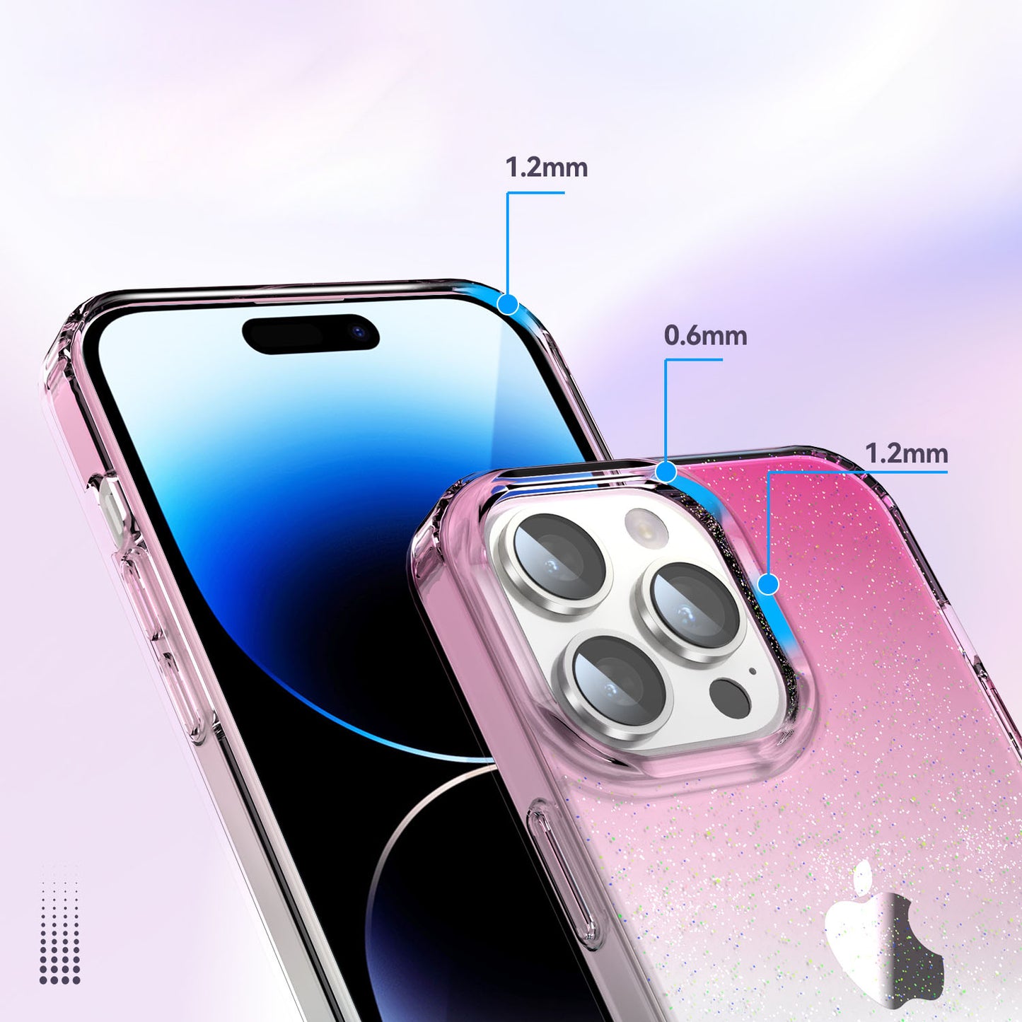 For iPhone 14 Pro Drop Resistant PC+TPU Case Glitter Powder Clear IMD Phone Cover