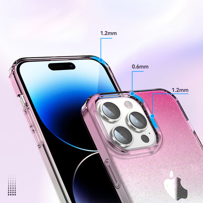 For iPhone 14 Pro Drop Resistant PC+TPU Case Glitter Powder Clear IMD Phone Cover