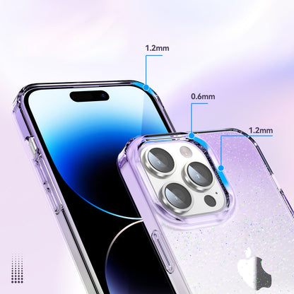 For iPhone 14 Pro Drop Resistant PC+TPU Case Glitter Powder Clear IMD Phone Cover