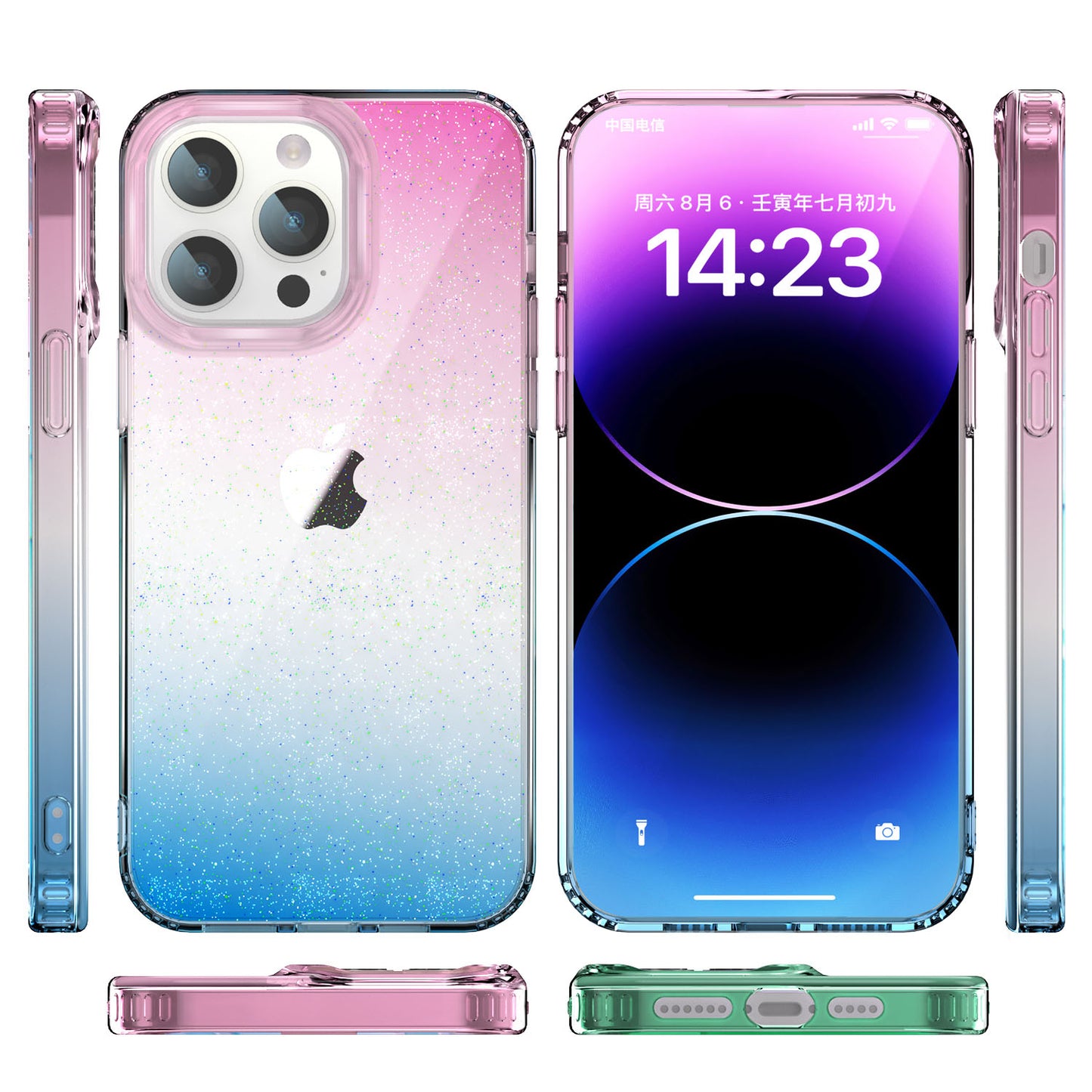 Back Case for iPhone 13 Pro Max 6.7 inch PC+TPU Glitter Powder Clear IMD Mobile Phone Cover