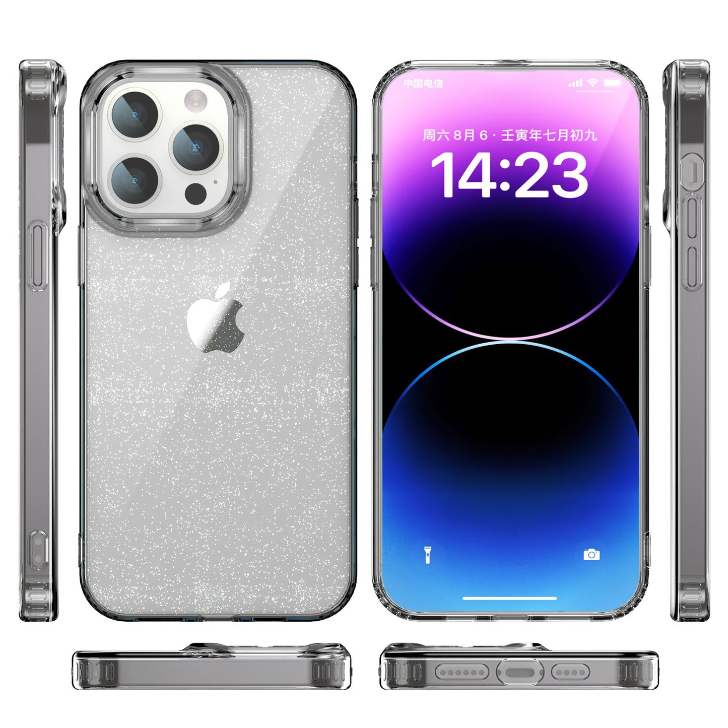 PC+TPU Back Case for iPhone 13 Pro 6.1 inch Clear Glitter Powder IMD Mobile Phone Cover