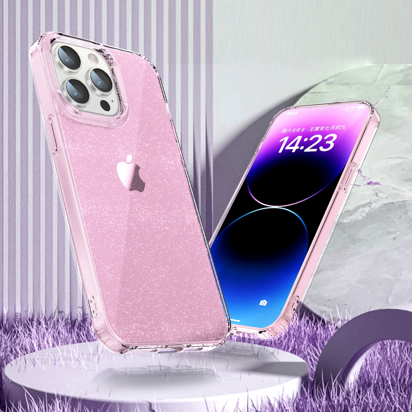 PC+TPU Back Case for iPhone 13 Pro 6.1 inch Clear Glitter Powder IMD Mobile Phone Cover