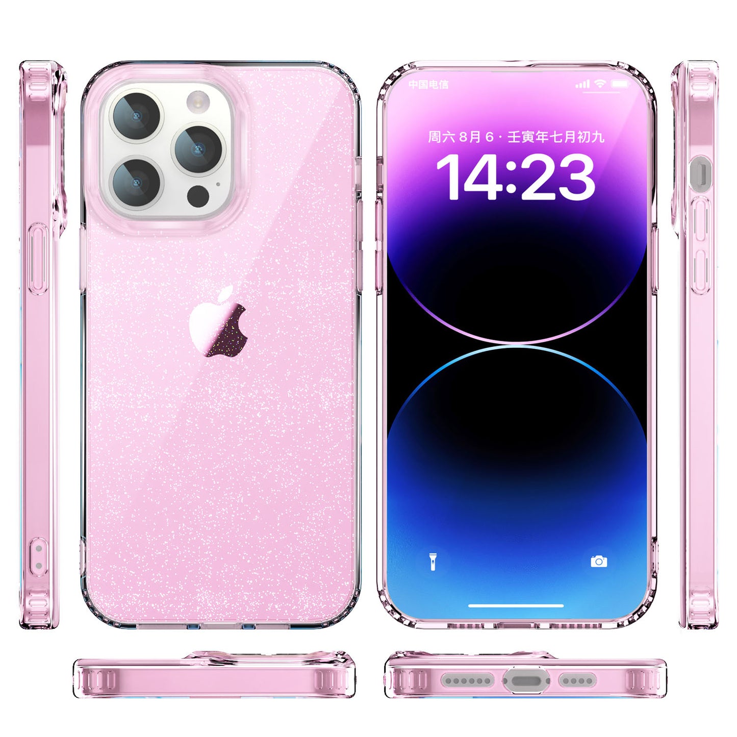 PC+TPU Back Case for iPhone 13 Pro 6.1 inch Clear Glitter Powder IMD Mobile Phone Cover