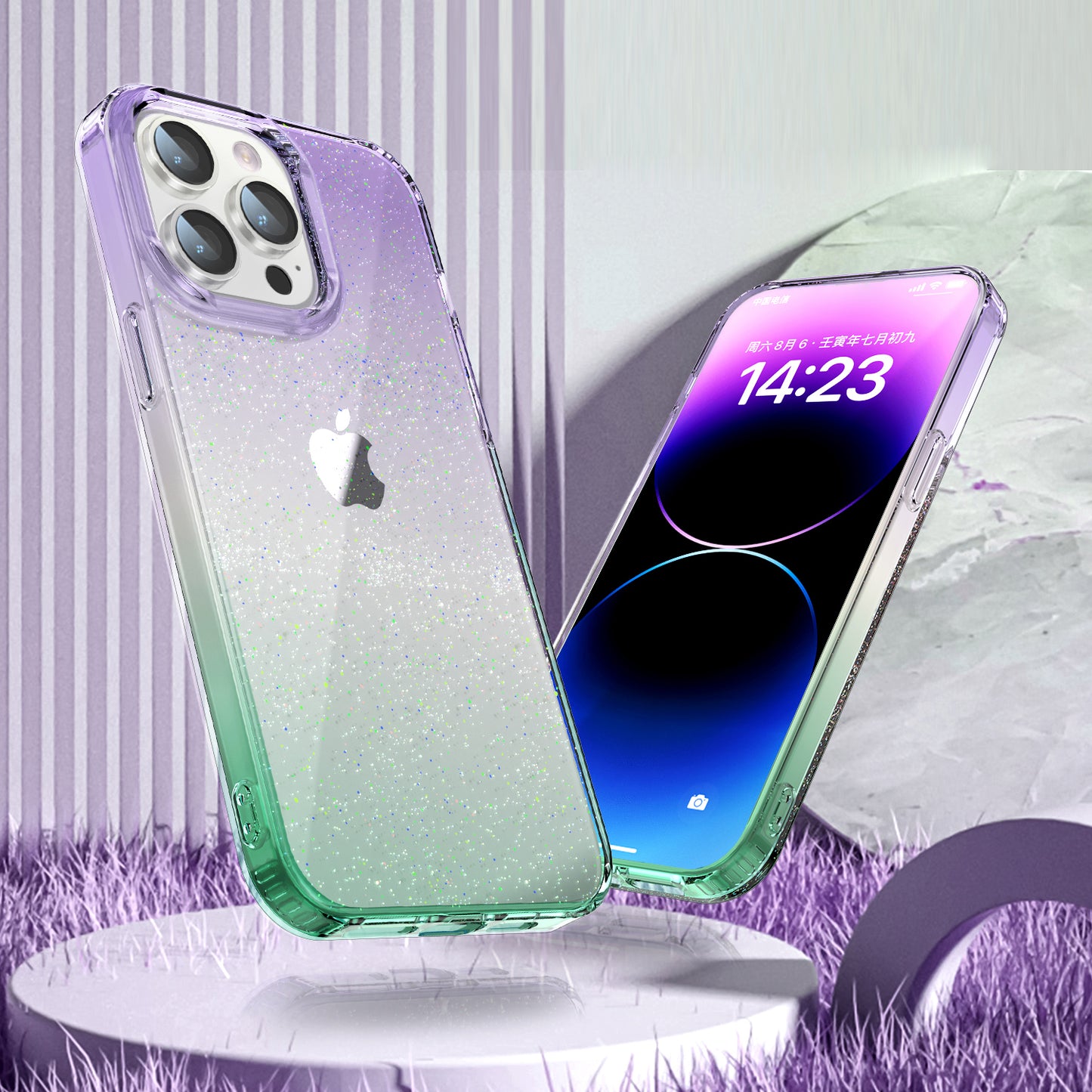 PC+TPU Back Case for iPhone 13 Pro 6.1 inch Clear Glitter Powder IMD Mobile Phone Cover