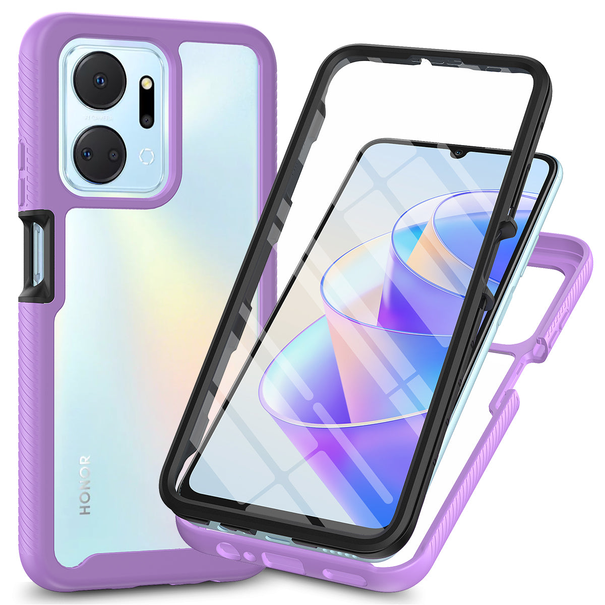 Phone Cover for Honor X7a 4G Shock-absorbing 3-in-1 Detachable Case with PET Screen Protector
