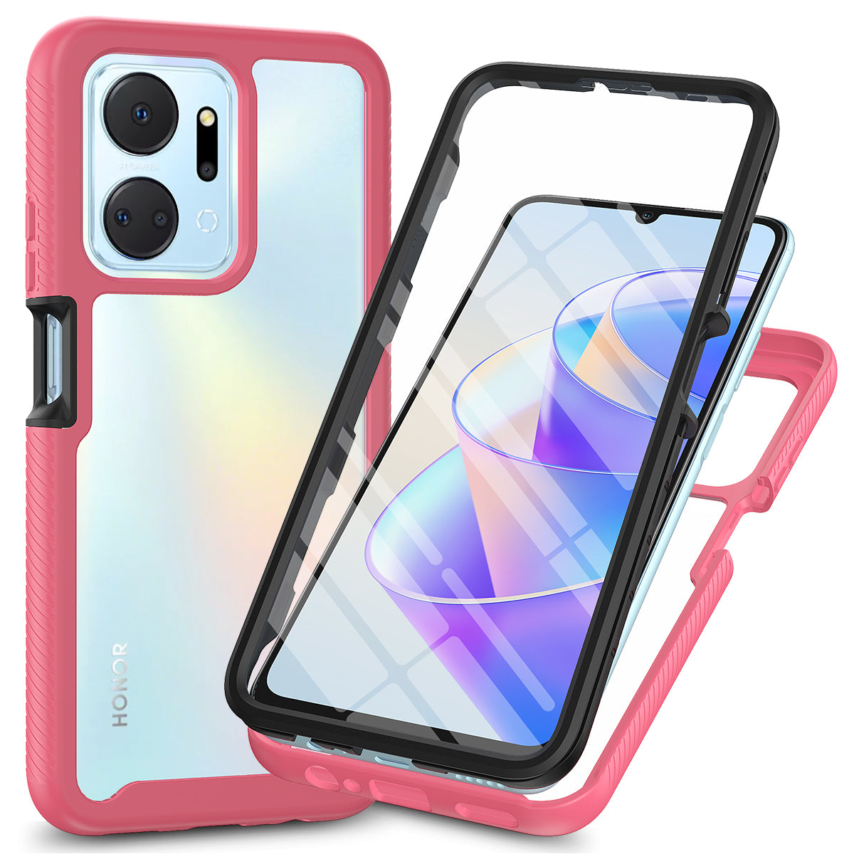 Phone Cover for Honor X7a 4G Shock-absorbing 3-in-1 Detachable Case with PET Screen Protector