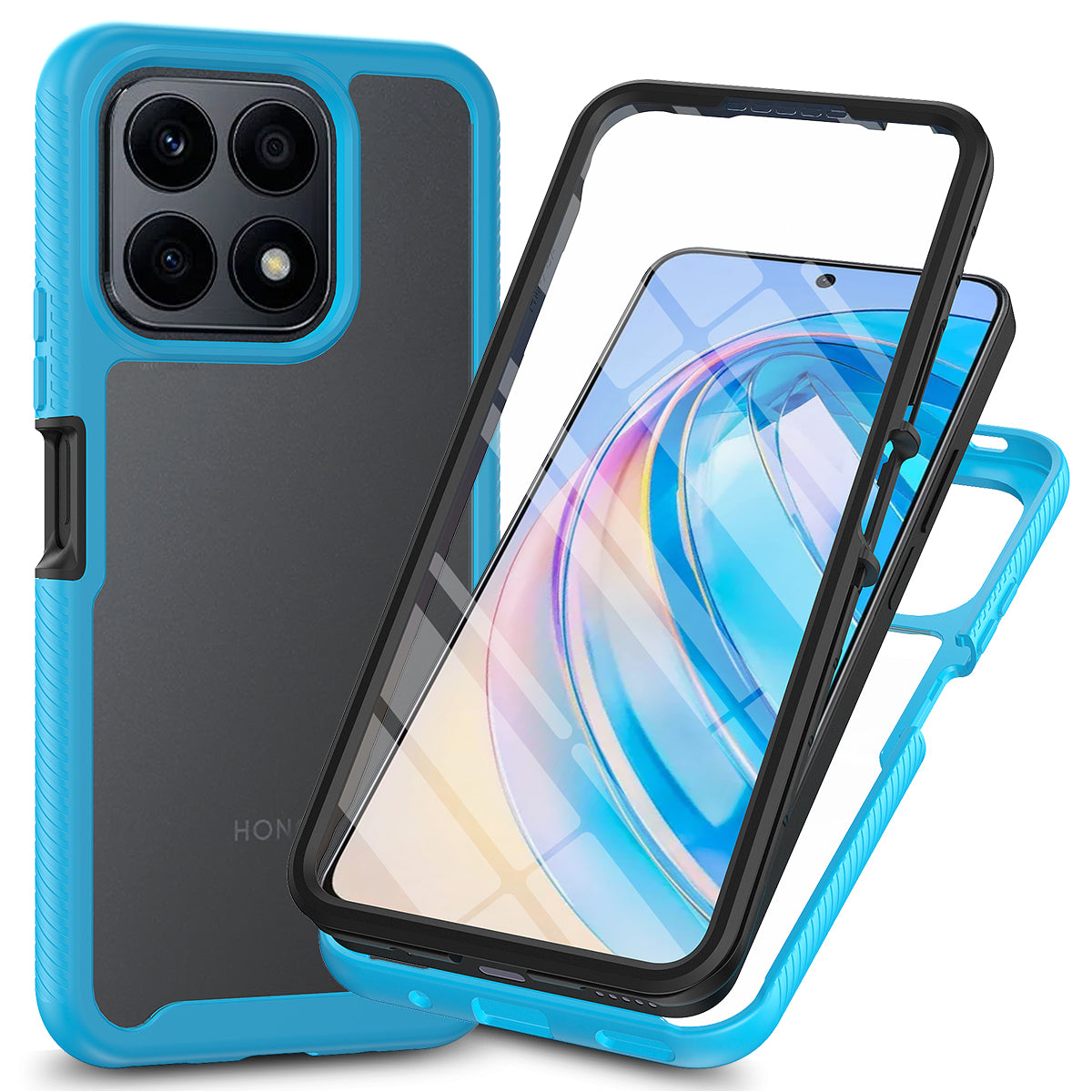 For Honor X8a 4G Impact Resistant Phone Cover 3-in-1 Detachable Case with PET Screen Protector